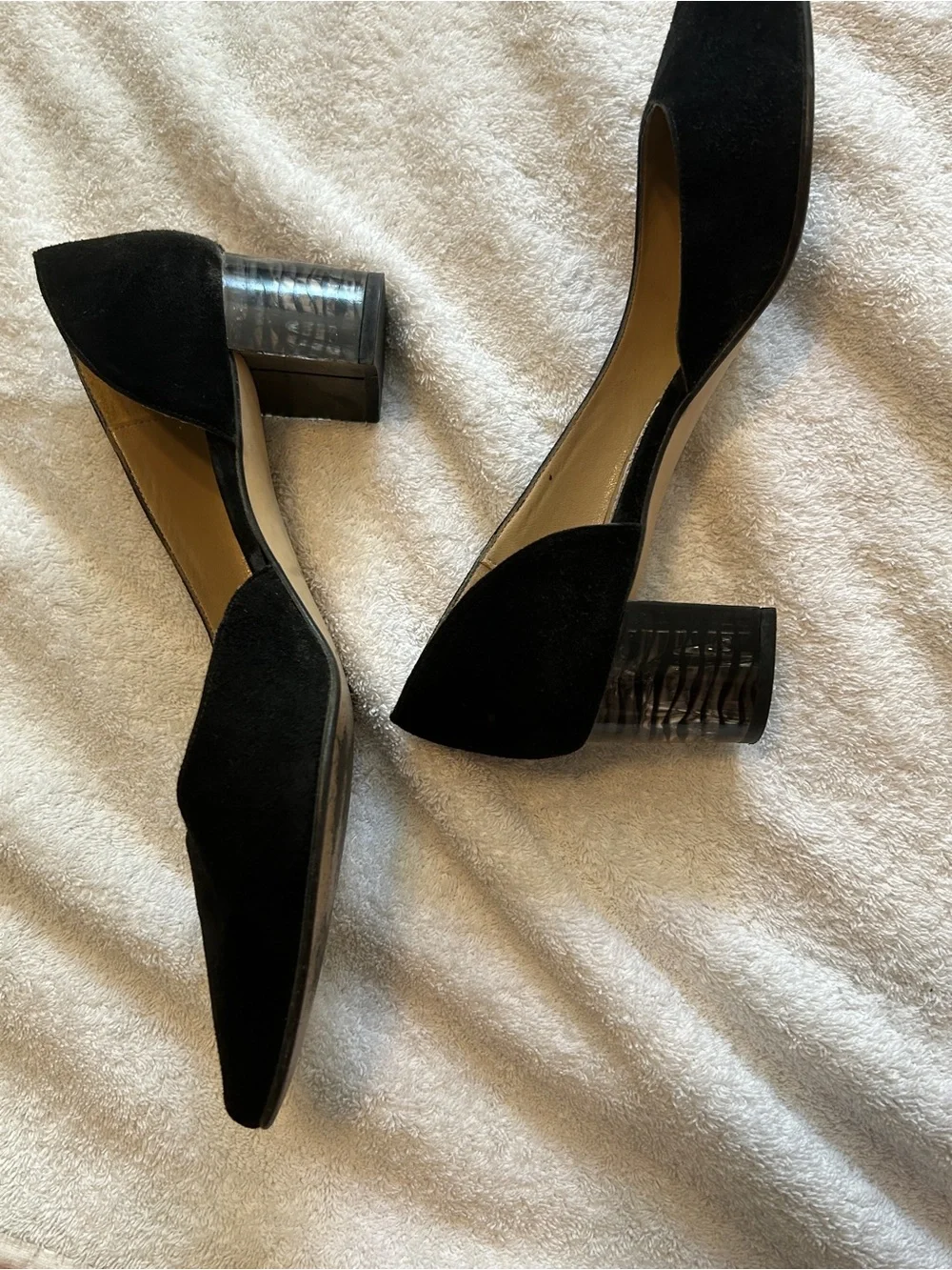 Black Suede Low Block Heel Pumps